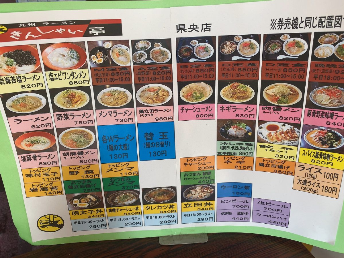 燕市　きんしゃい亭県央店　ラーメンW